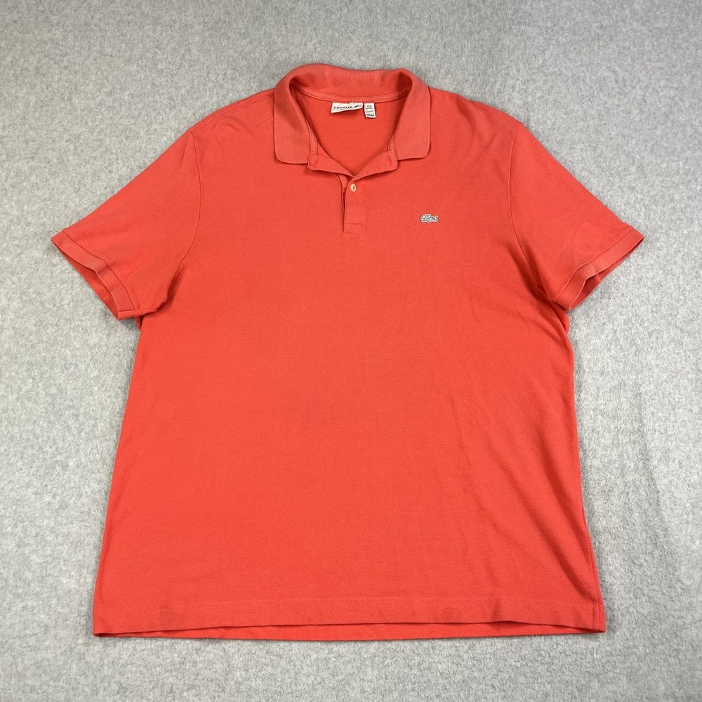 Lacoste Polo Shirt Mens 3XL Orange Solid Classic Fit Logo Cotton Preppy